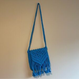 Blue crochet macrame boho hippie festival crossbody bag